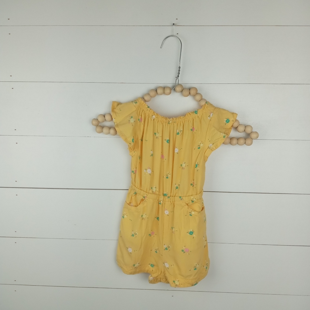Cat & Jack girls size 12 mos yellow with bright floral flowy open back romper